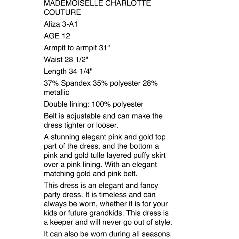MADEMOISELLE CHARLOTTE COUTURE**Age 8, 12 $300 - Picture 7 of 7
